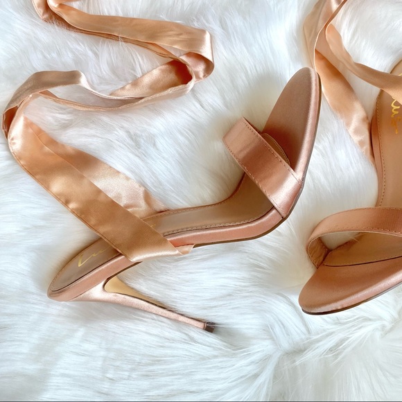 NIB Lulu’s Size 8 Champagne Gold Satin Lace-Up Stiletto Heel Sandals - Picture 10 of 10